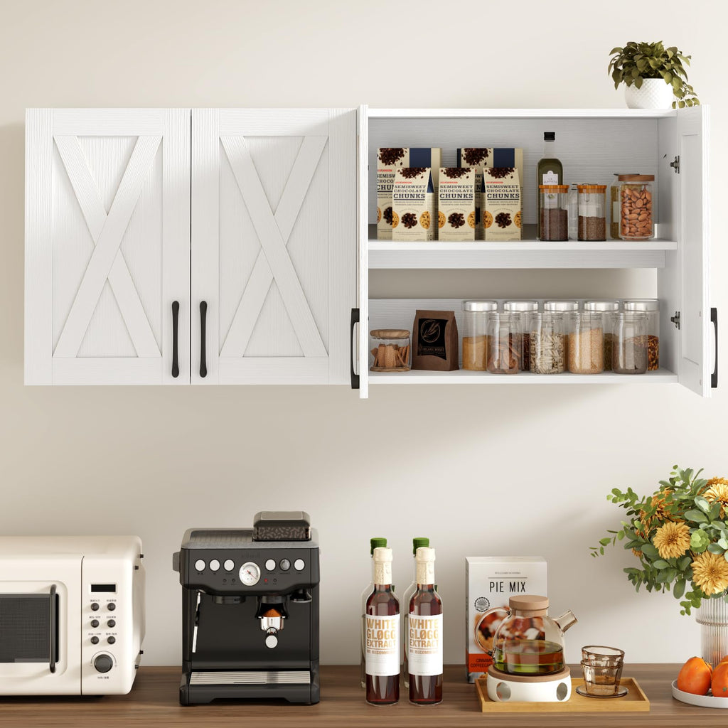 White Wall Mounted Storage Cabinet with 4 Barn Doors Y902578