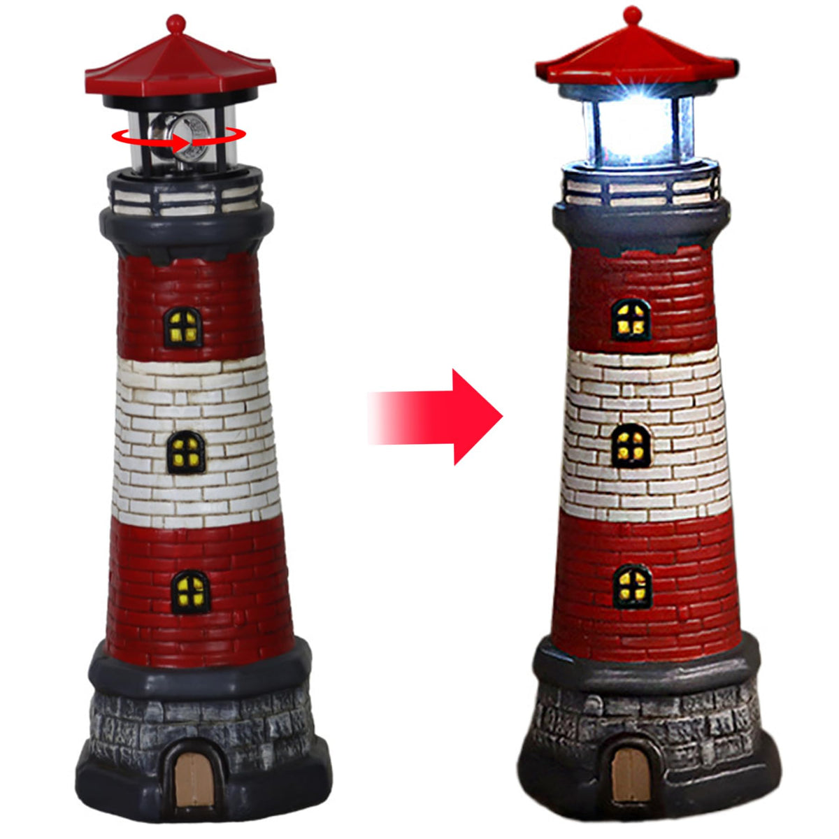 Solar Lighthouse with Rotating LED Lights Waterproof Lighthouse Statue C24173
