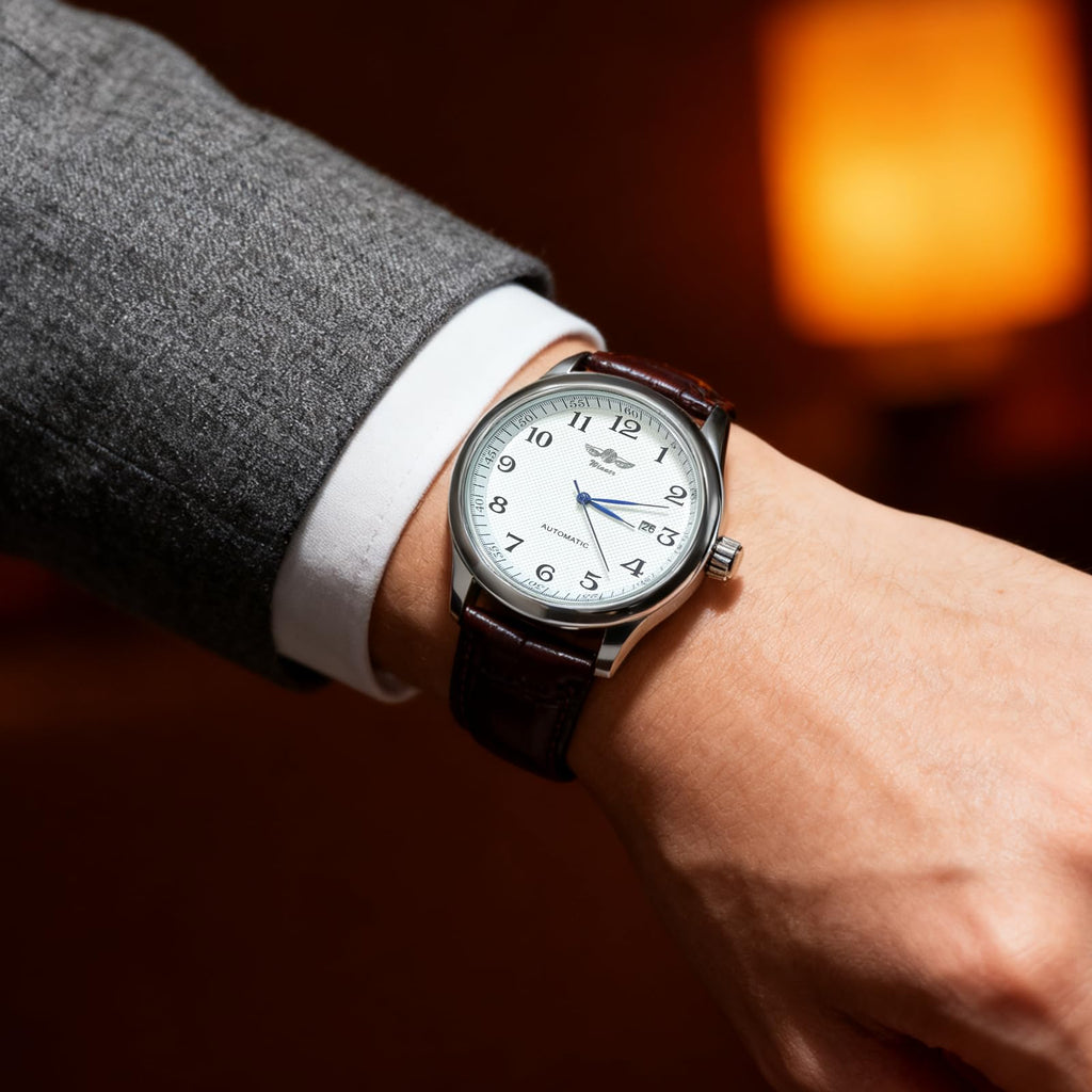 Mechanical Watch Automatic Self-Winding White Dial Blue Hands V40902