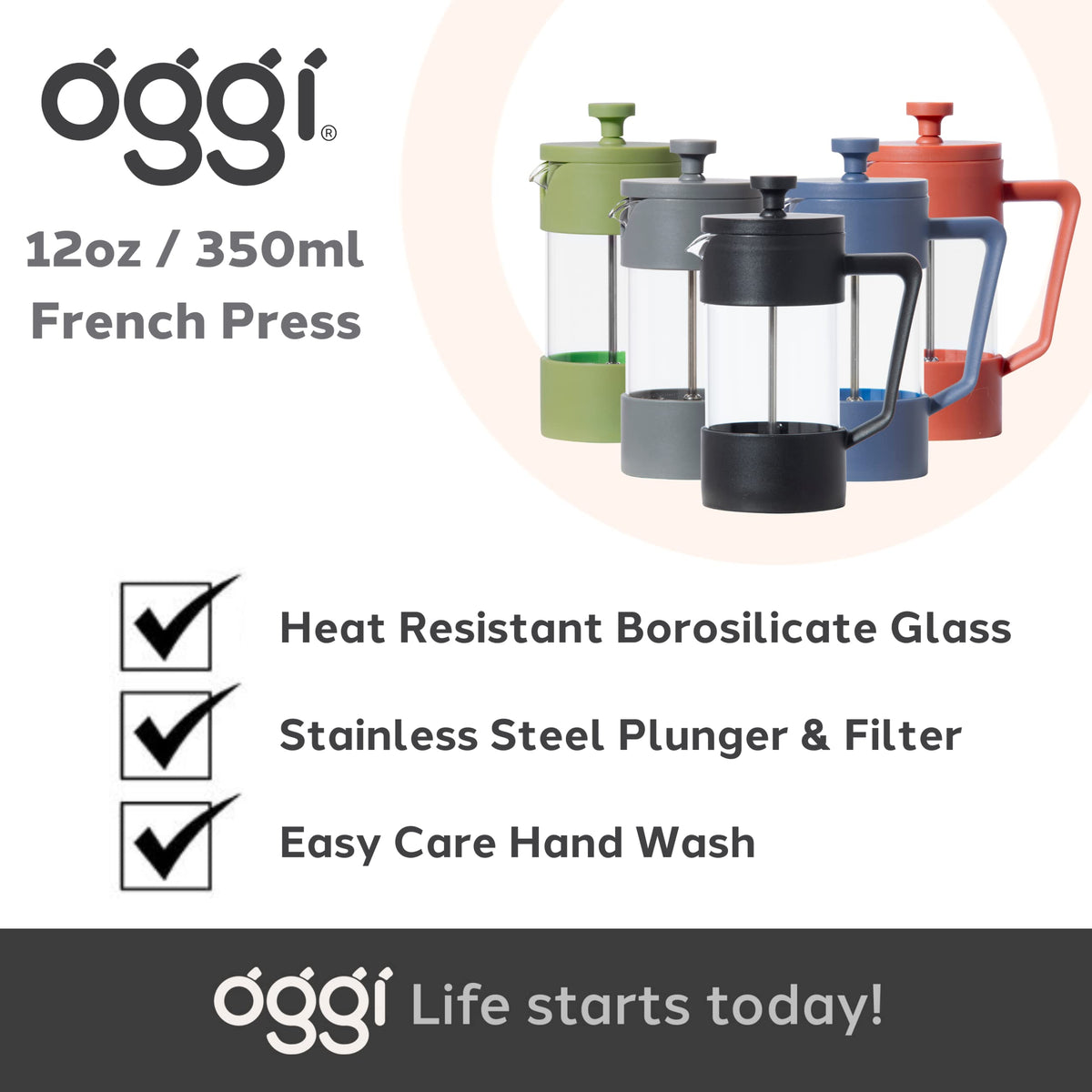 12oz Borosilicate Glass French Press Coffee Maker V7119