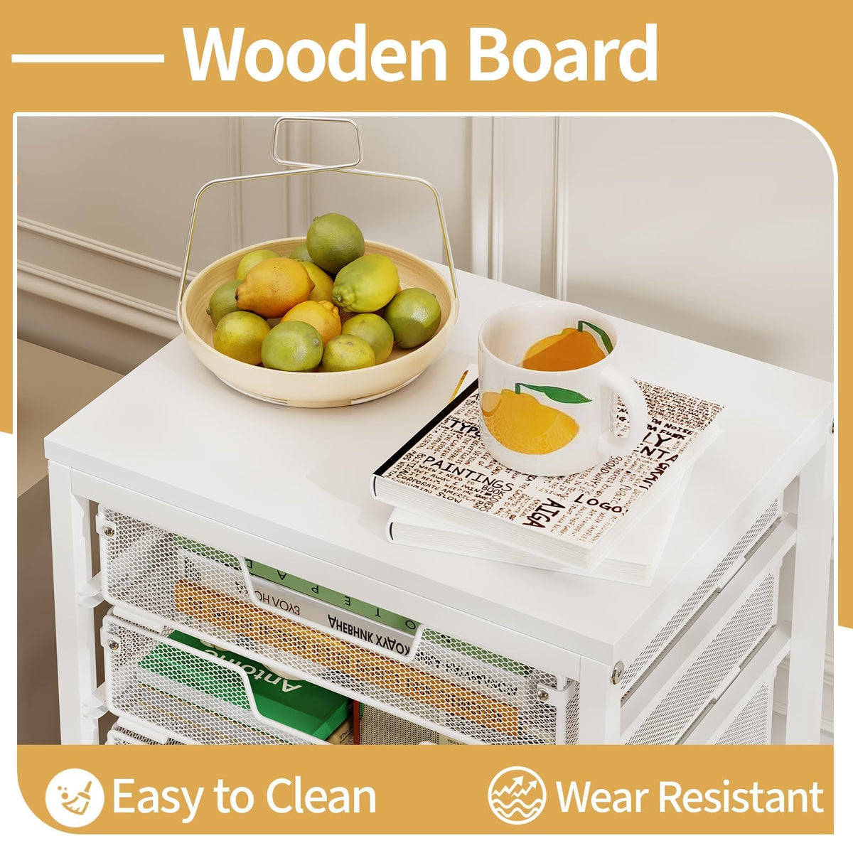 6 Drawers Rolling Utility Cart with Wooden Tabletop V548