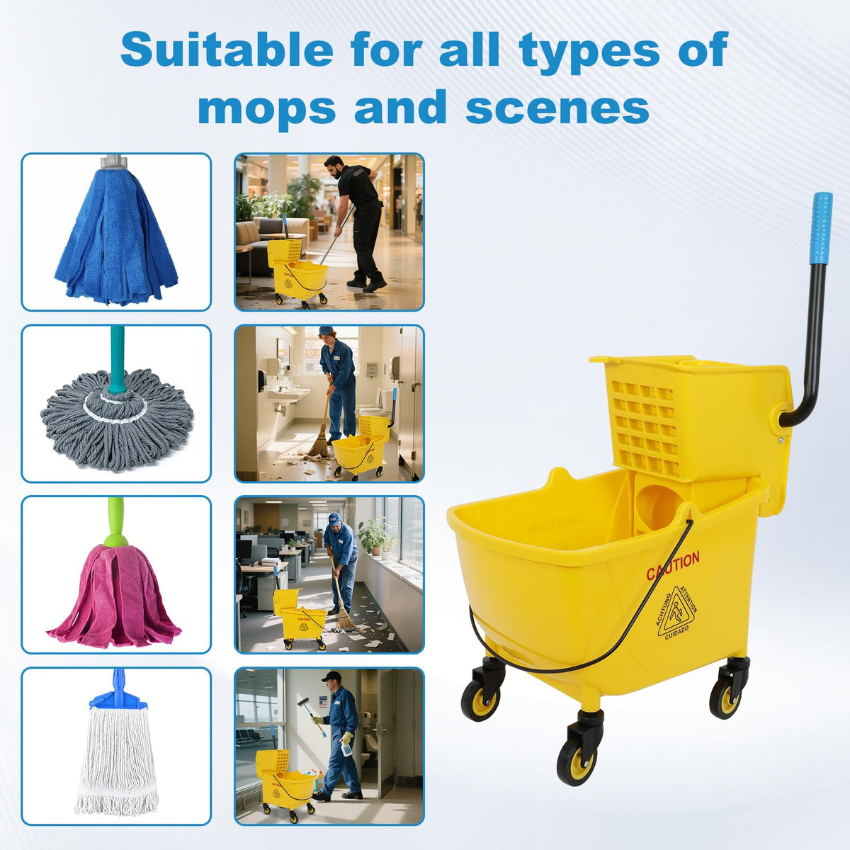 35 Qt Mop Bucket with Side Press Wringer on Wheels W84305