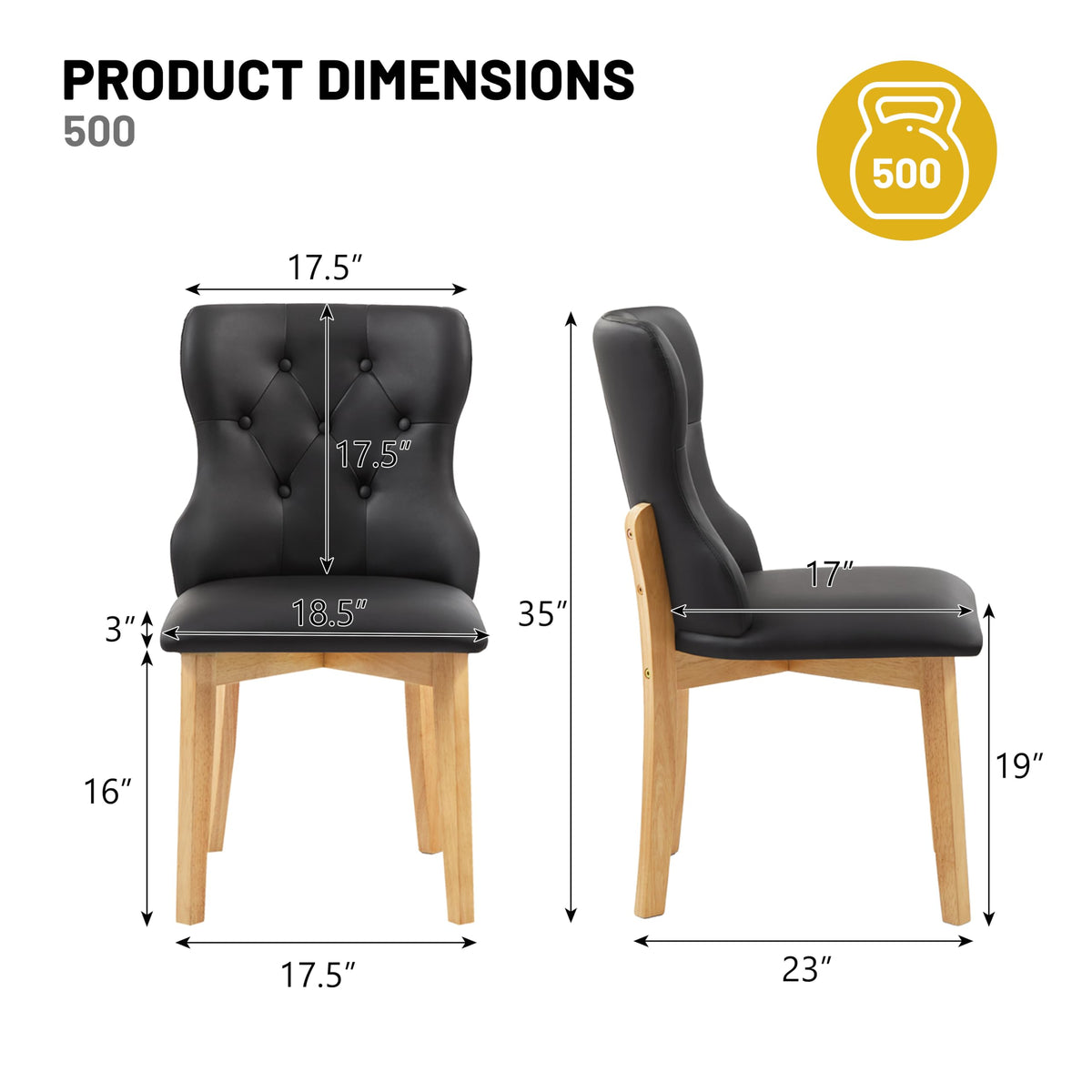 Black Upholstered Dining Chairs Set of 4 PU Leather L3900