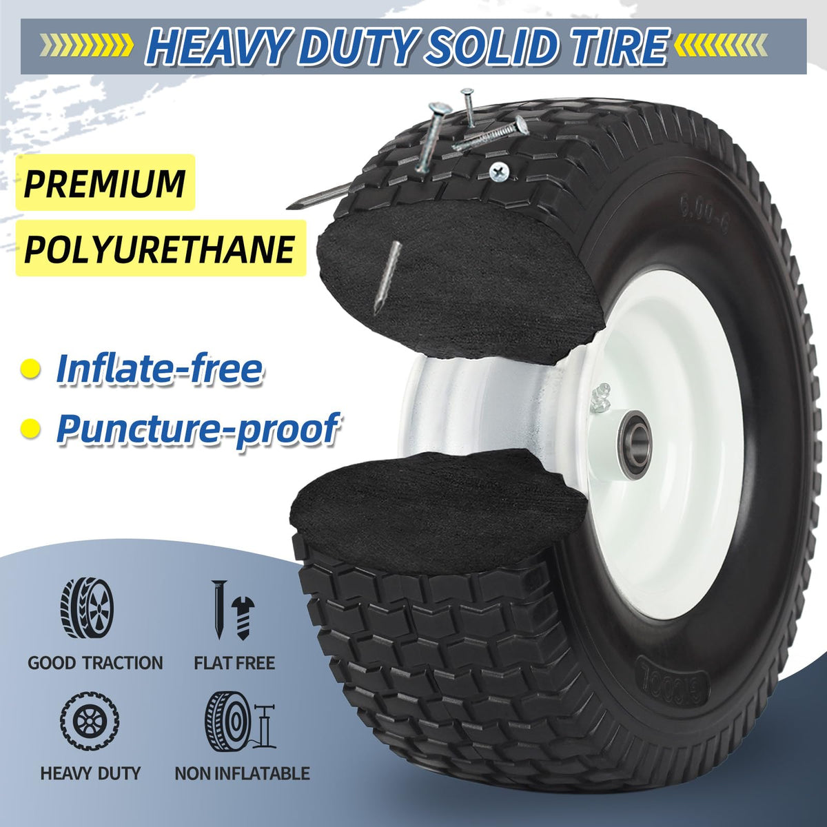 15x6.00-6 Flat Free Lawn Mower Tire and Wheel, 2 Pack B8795