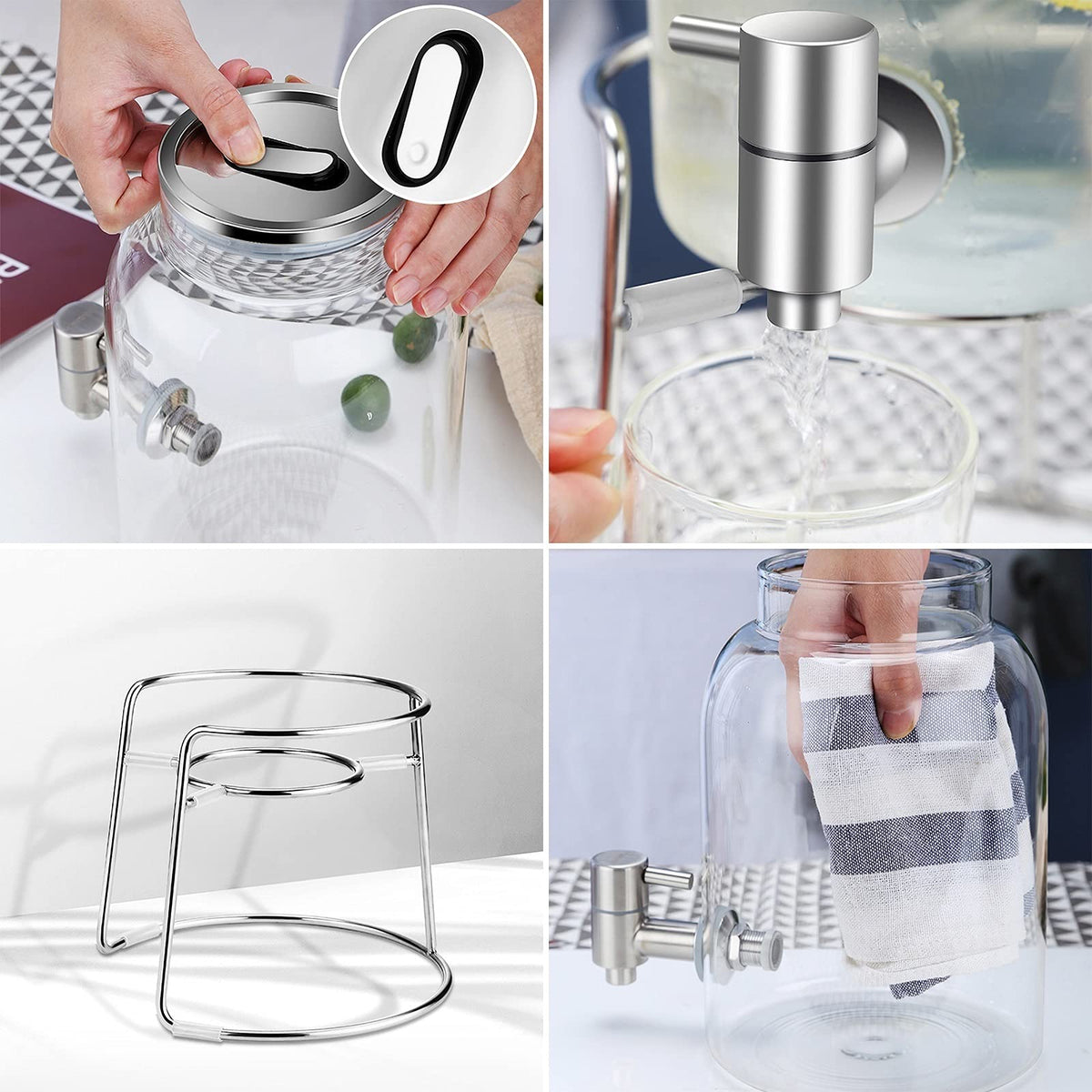 Large-capacity Cold Water Jug with Faucet High Borosilicate Glass Teapot with Base 101.4 Oz B7566
