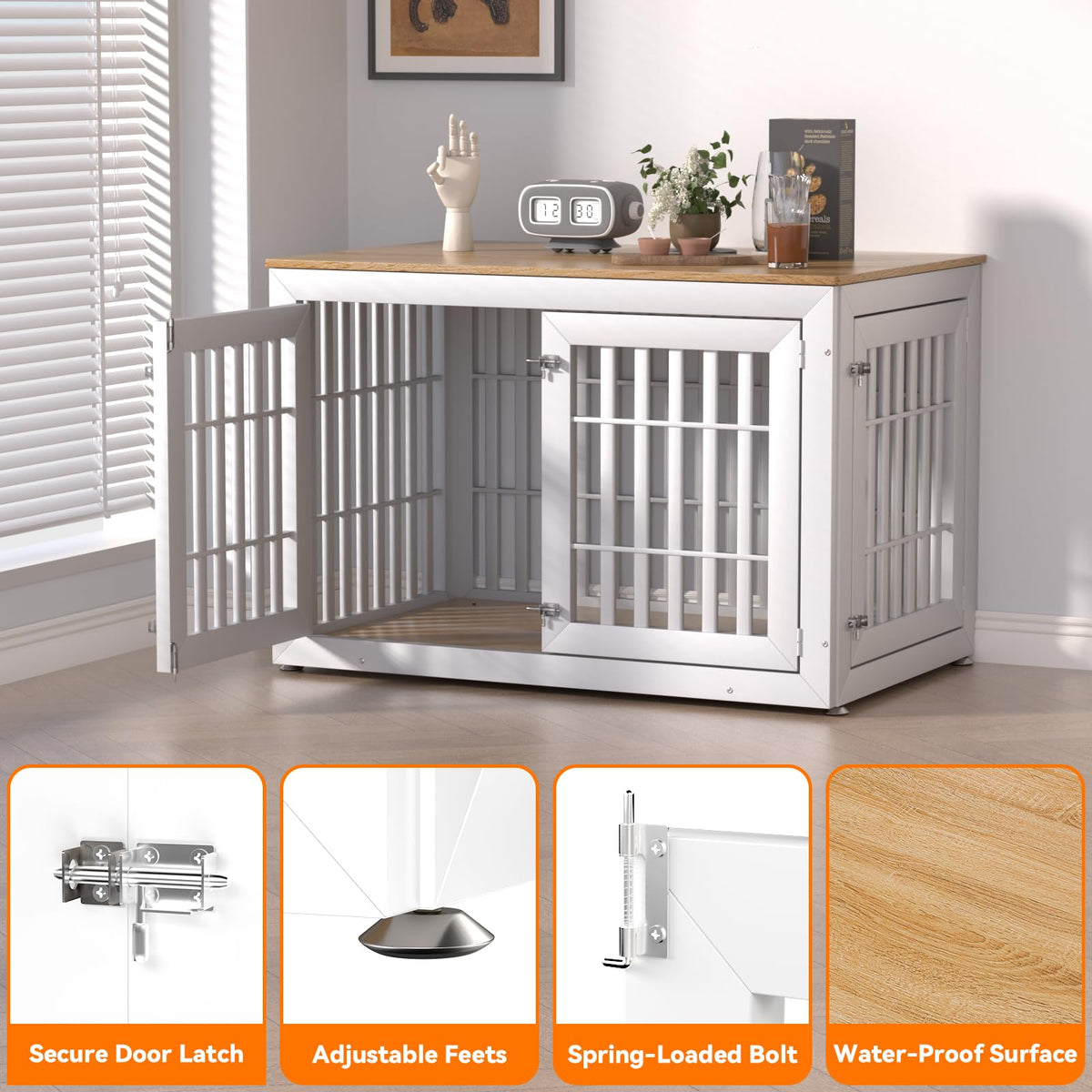 48" XXL White Wooden Dog Crate Furniture S548
