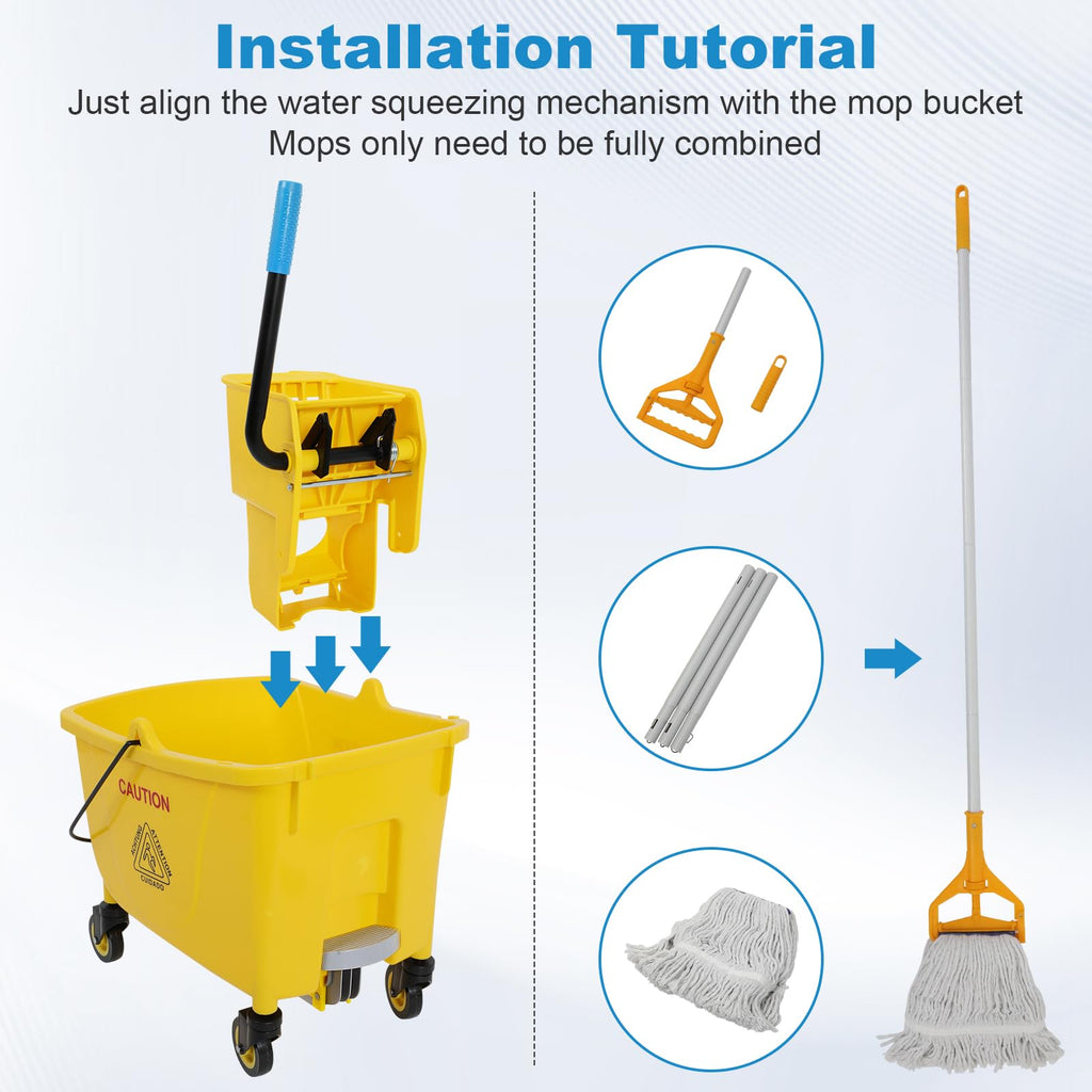 35 Qt Mop Bucket with Side Press Wringer on Wheels W84305