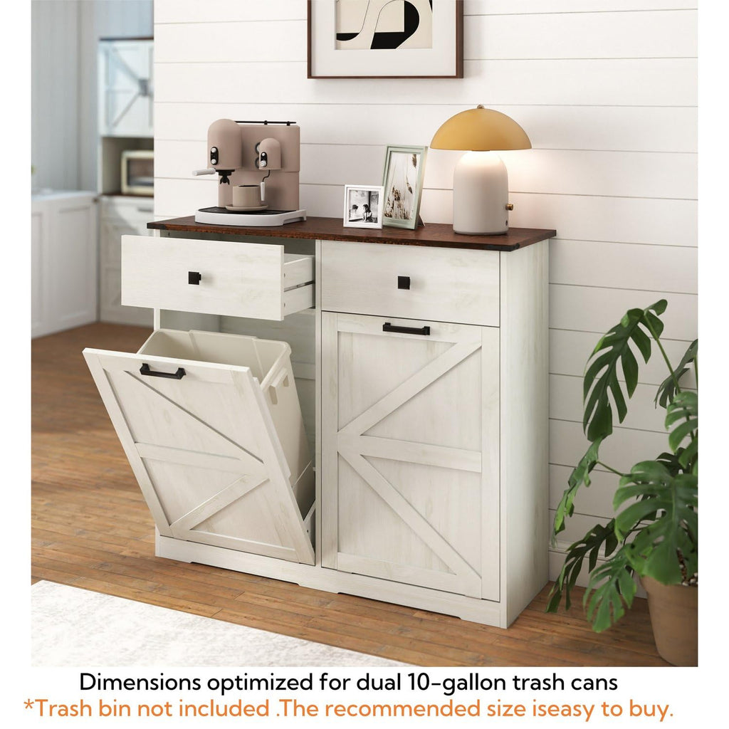 Brown and Antique White 20 Gallon Tilt-Out Trash Cabinet X65733