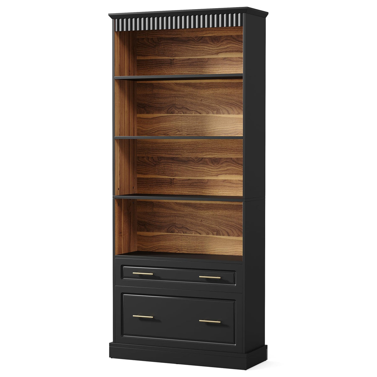 72" Tall Black 5-Tier Bookcase with 2 Drawers G86354