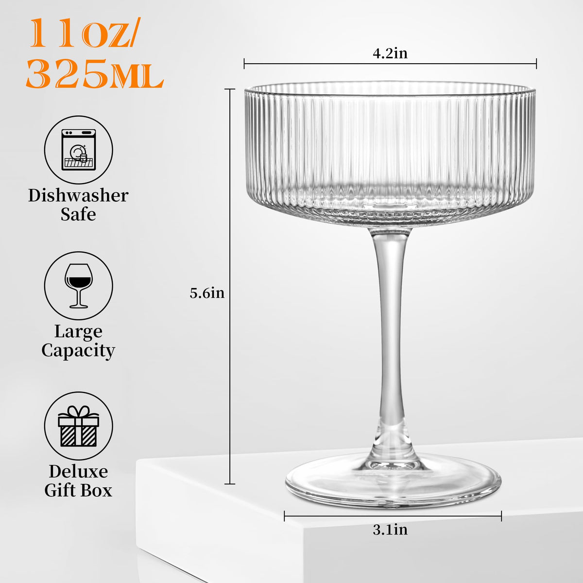 Ribbed Coupe Glasses Set of 6 B78861