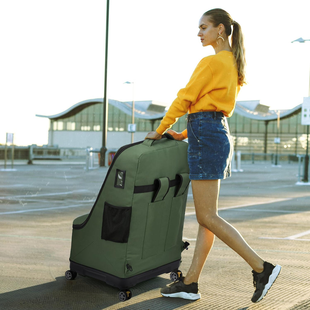 Green Car Seat Travel Bag with Spinner Wheels V99001