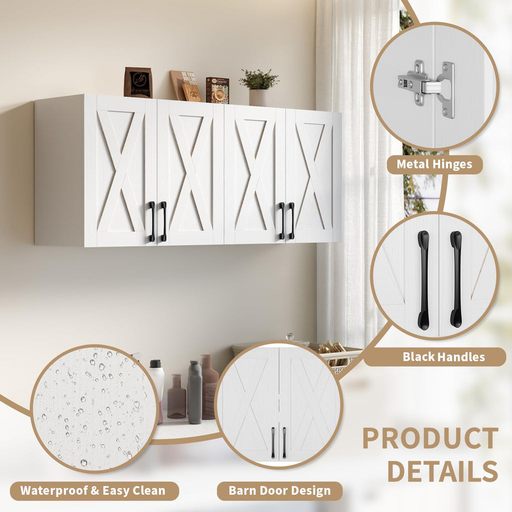 White Wall Mounted Storage Cabinet with 4 Barn Doors Y902578