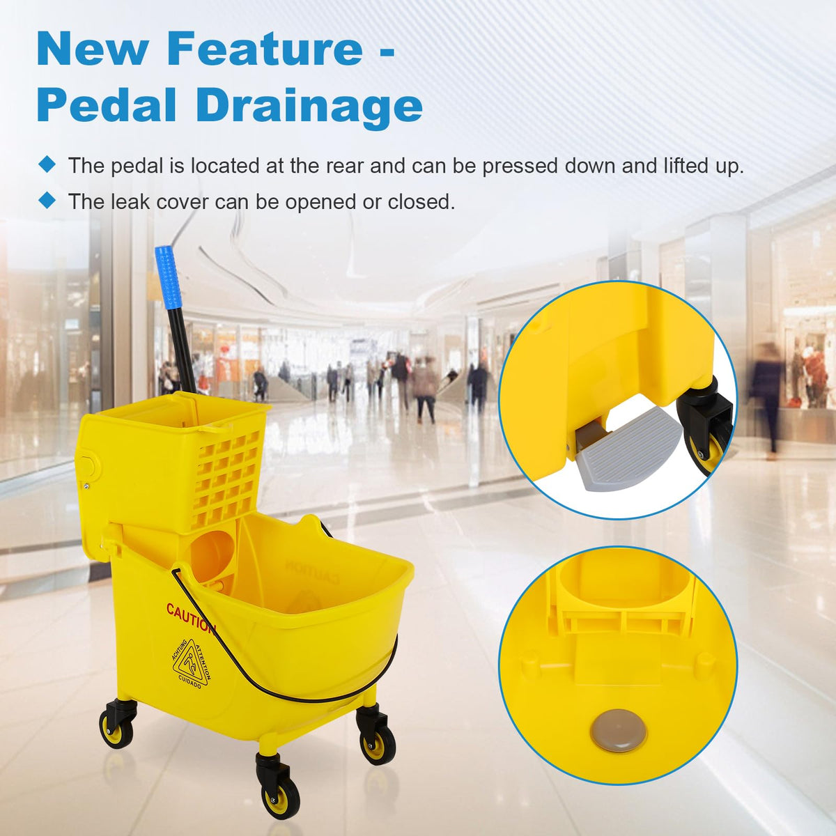 35 Qt Mop Bucket with Side Press Wringer on Wheels W84305