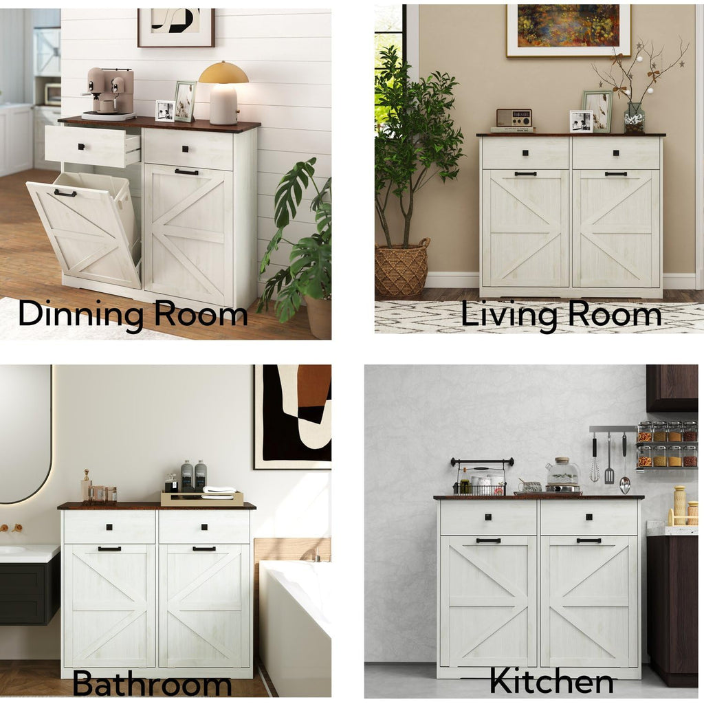 Brown and Antique White 20 Gallon Tilt-Out Trash Cabinet X65733