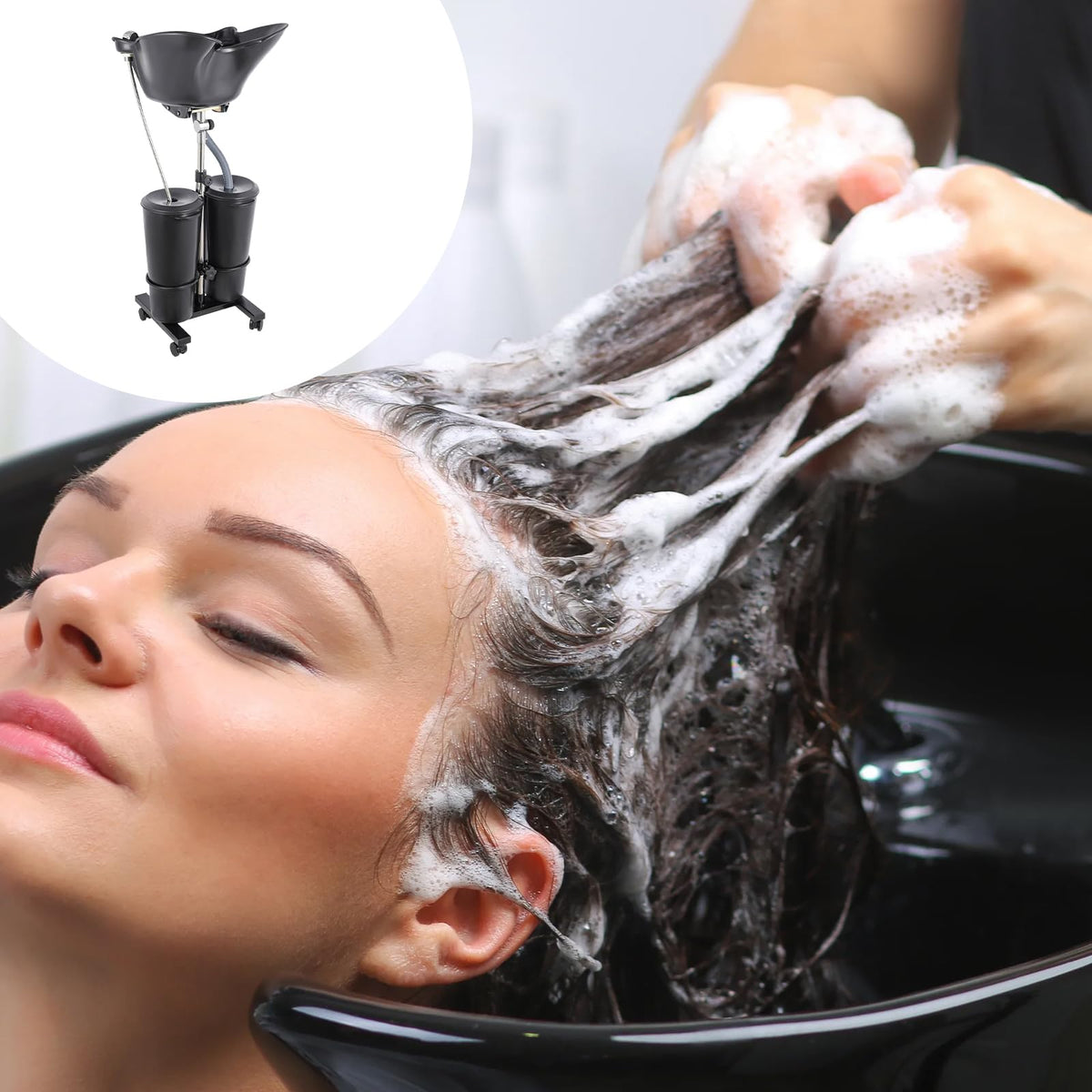 Portable Height Adjustable Shampoo Bowl with Drain Hoses Y6966