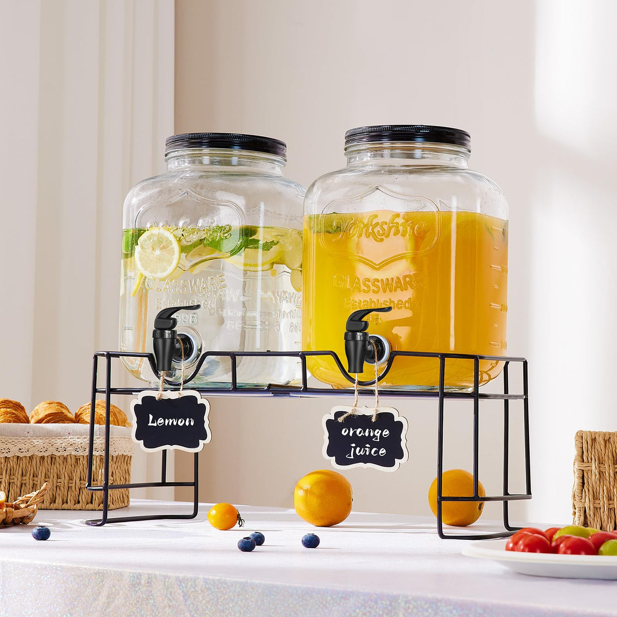 2pcs 1.5 Gallon Glass Drink Dispenser with Metal Stand B832