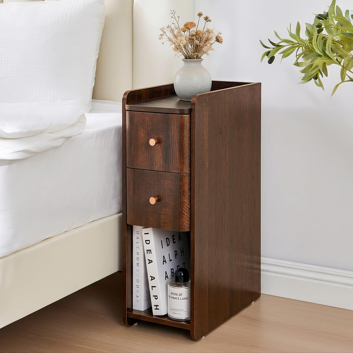 Wooden 2 Drawer Narrow Nightstand N64778
