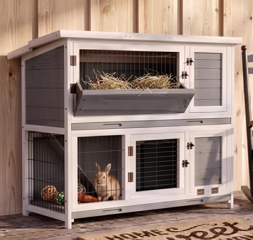 Large 2-Story Rabbit Hutch with Hay Feeder D59262