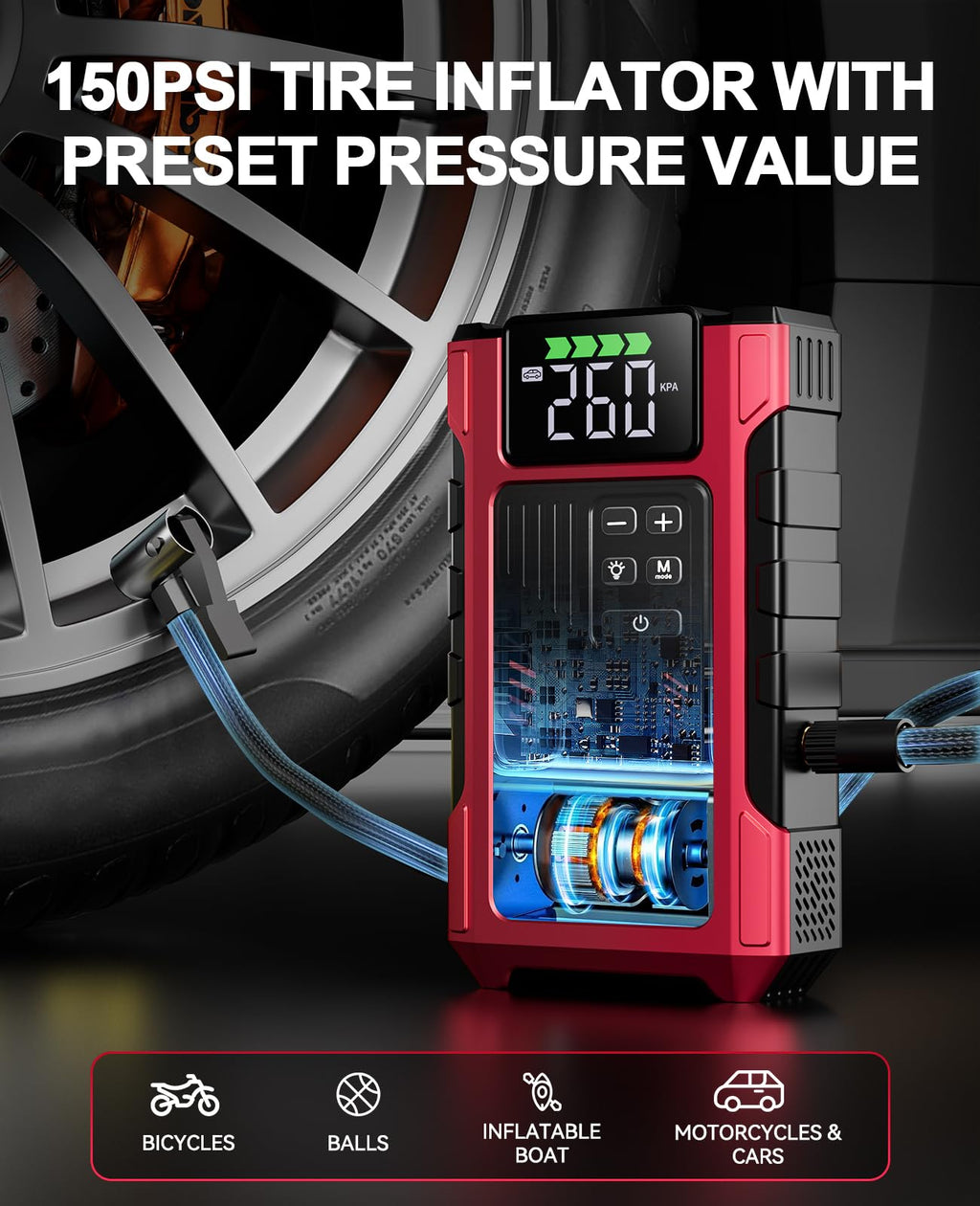 4500A Car Jump Starter with Air Compressor and 150PSI Tire Inflator C6159