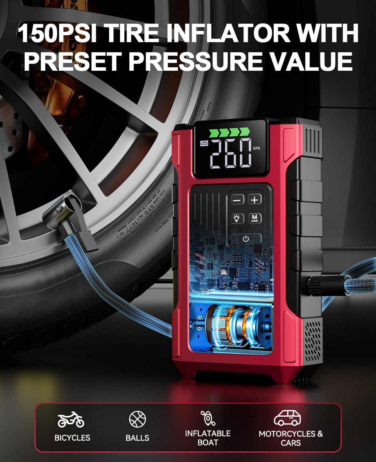 4500A Car Jump Starter with Air Compressor and 150PSI Tire Inflator C6159