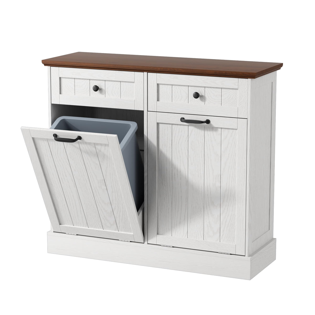 White 2x10 Gallons Tilt Out Trash Can Cabinet E9376
