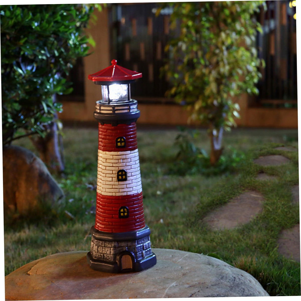 Solar Lighthouse with Rotating LED Lights Waterproof Lighthouse Statue C24173