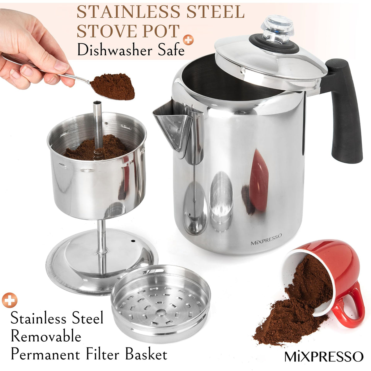 5-8 Cup Stainless Steel Stovetop Coffee Percolator Z56303