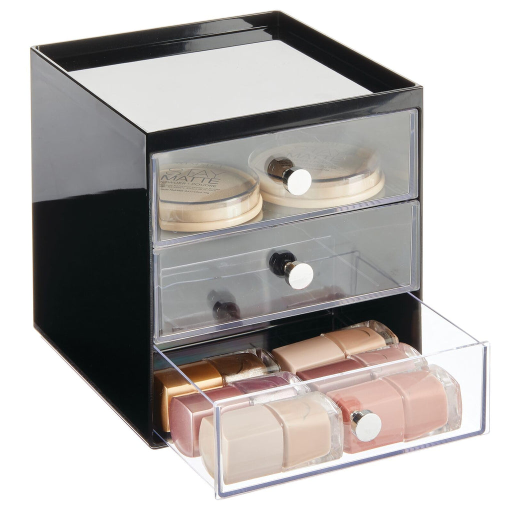 Makeup Organizer Storage Cube with 3 Drawers Black/Clear C81924