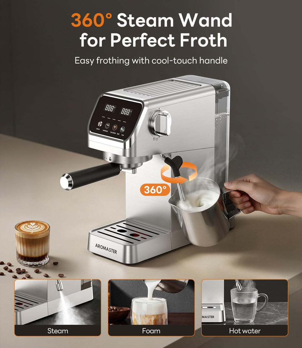 1400W Stainless Steel Espresso Machine with Milk Frother H283