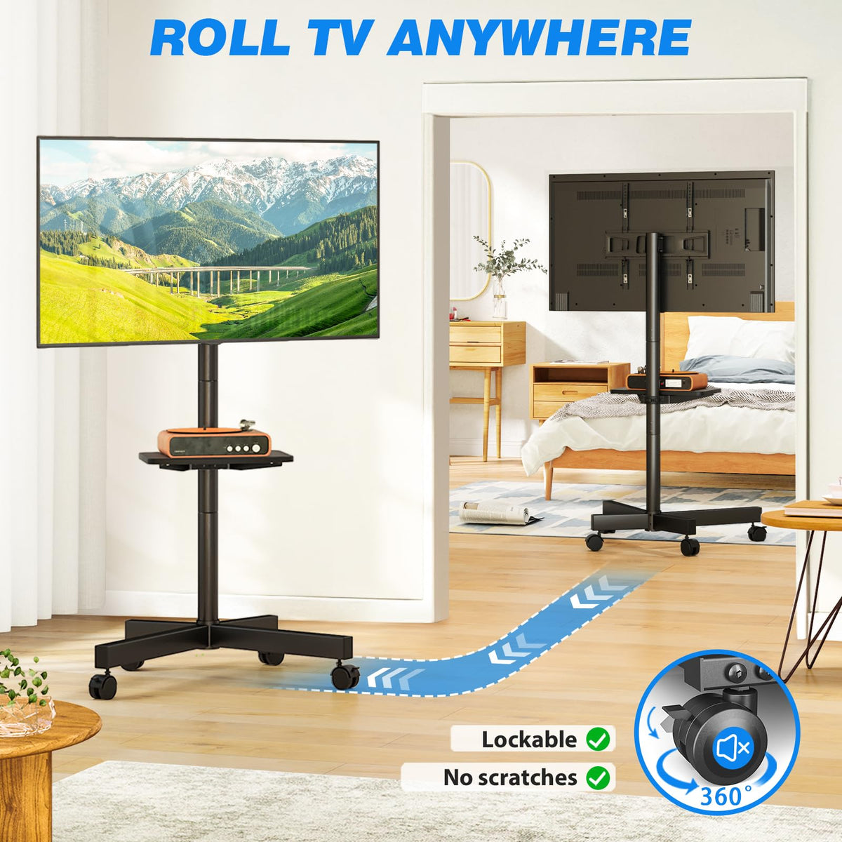 Mobile TV Stand for 23-65 Inch Flat Curved TVs Black O504