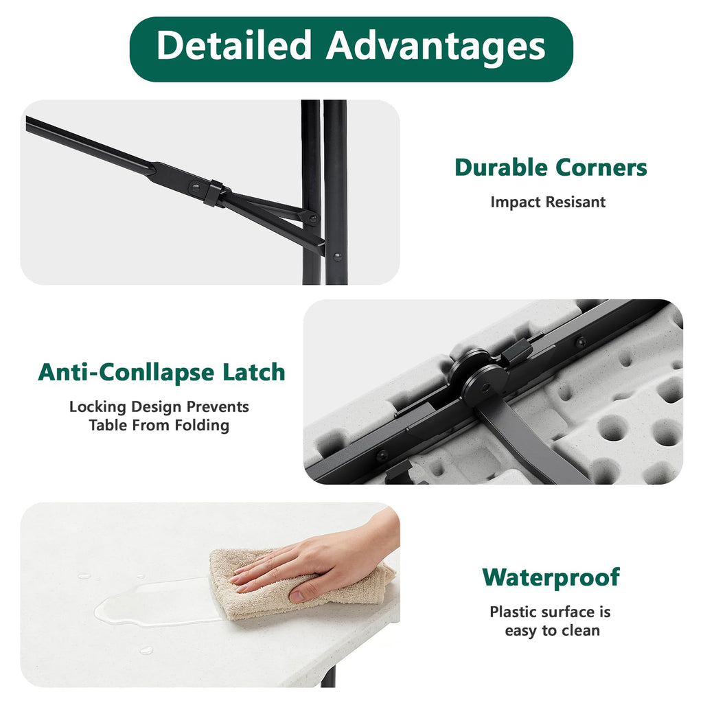 6FT Heavy Duty Plastic Folding Table with Steel Legs White J221139