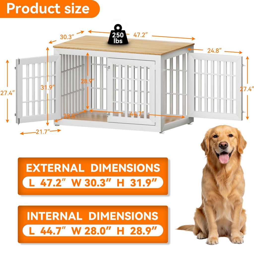 48" XXL White Wooden Dog Crate Furniture S548