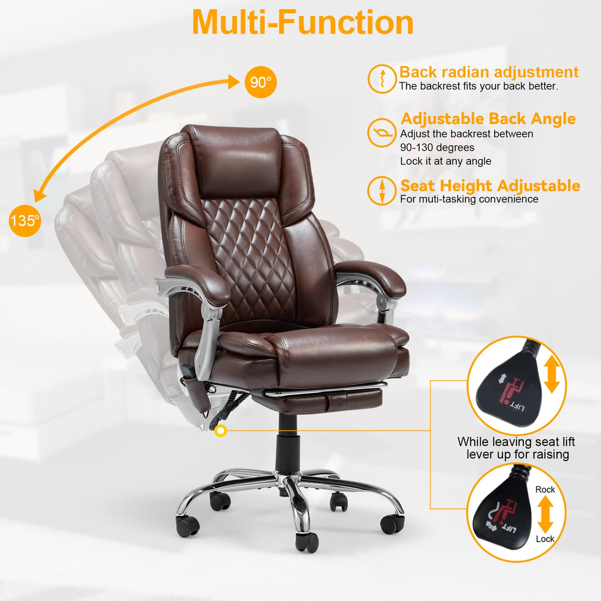 Brown Heated Massage Office Chair with Footrest M9150
