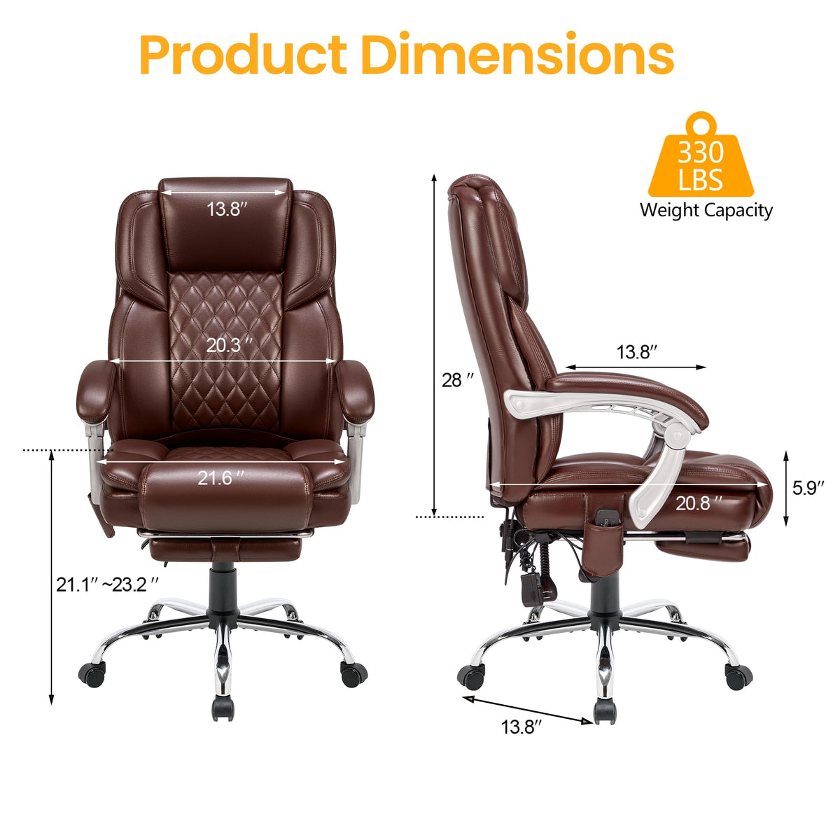 Brown Heated Massage Office Chair with Footrest M9150