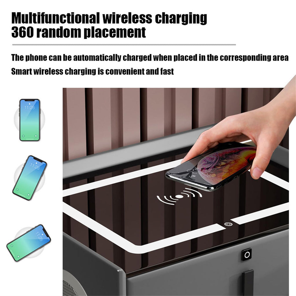 Wooden Nightstand with Wireless Charging Station, USB Port, LED Lights and Fingerprint Lock Drawers Z857