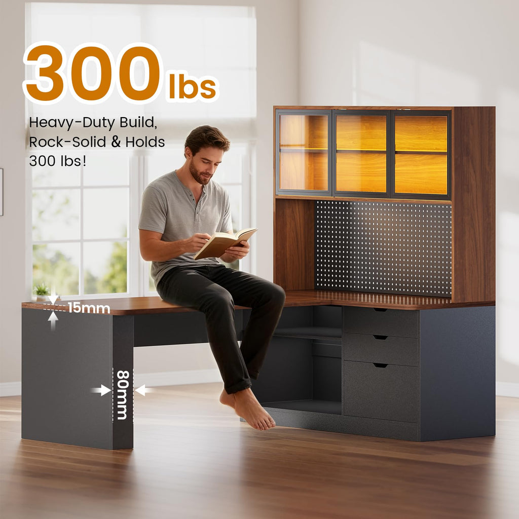 L Shaped Computer Desk with Drawer and Bookshelf B380