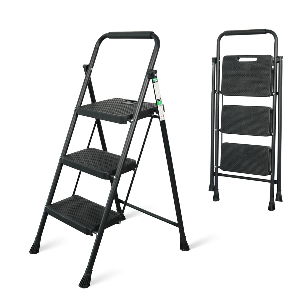 Portable Steel Folding Step Stool, 3-Step, Black Z6297