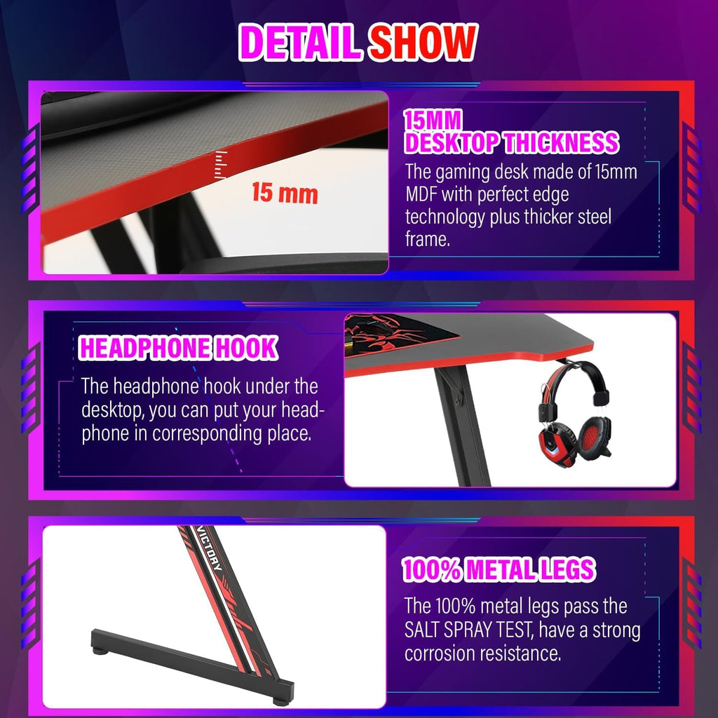 47 Inch Gaming Desk with Headphone Hook O454943