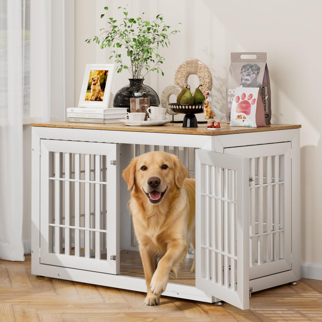 48" XXL White Wooden Dog Crate Furniture S548