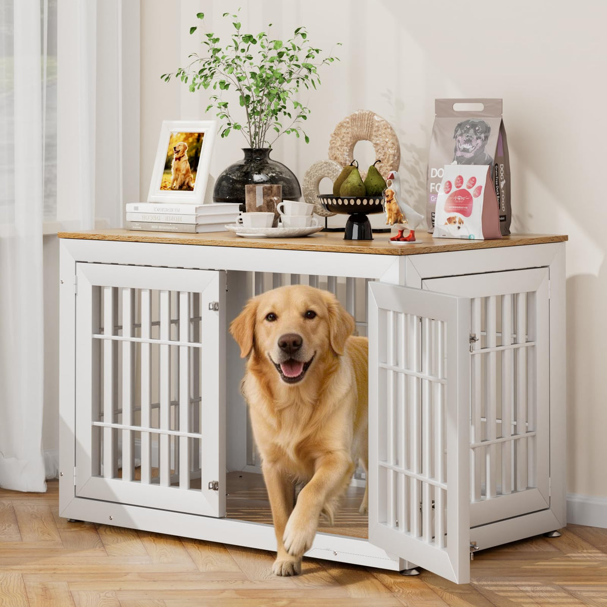 48" XXL White Wooden Dog Crate Furniture S548
