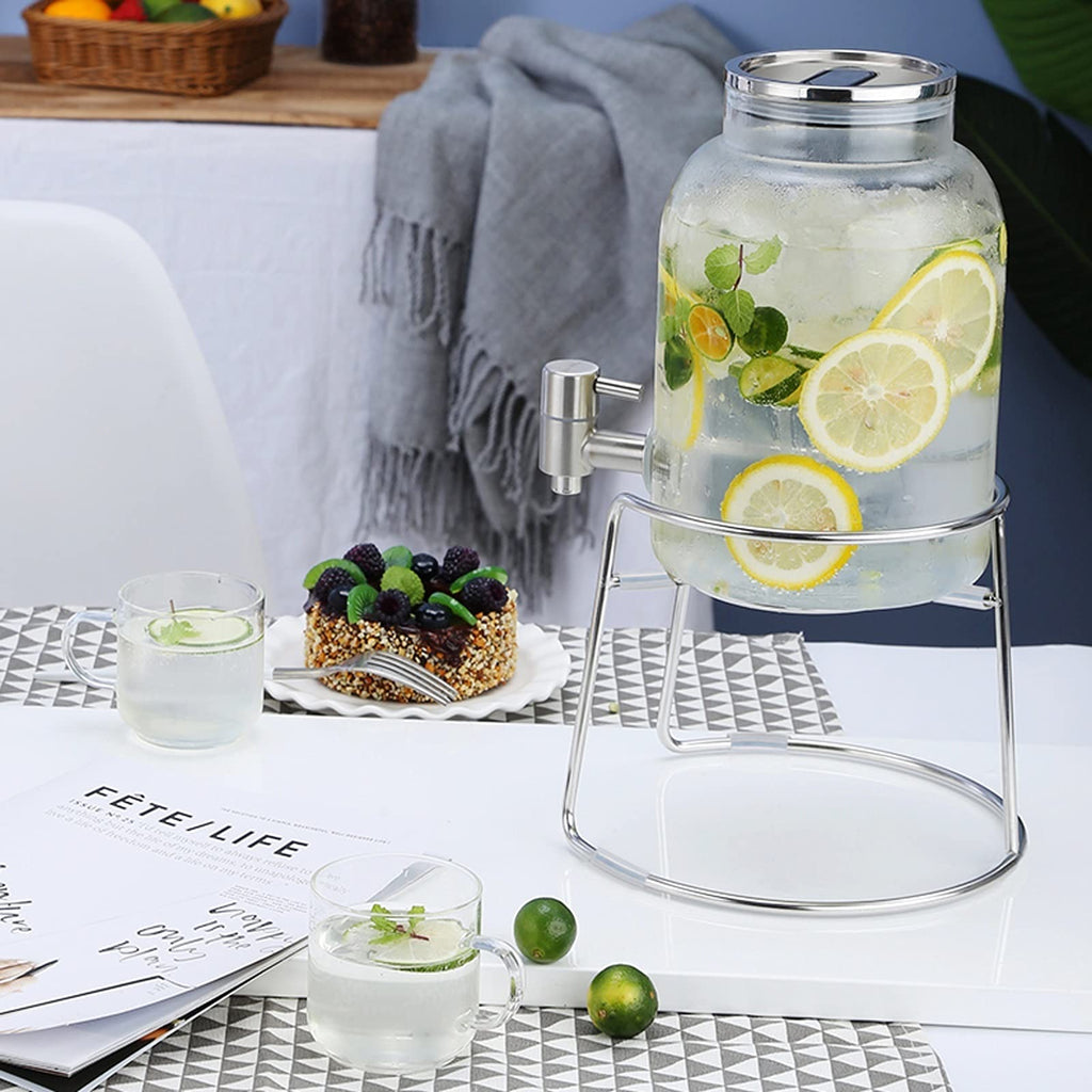 Large-capacity Cold Water Jug with Faucet High Borosilicate Glass Teapot with Base 101.4 Oz B7566