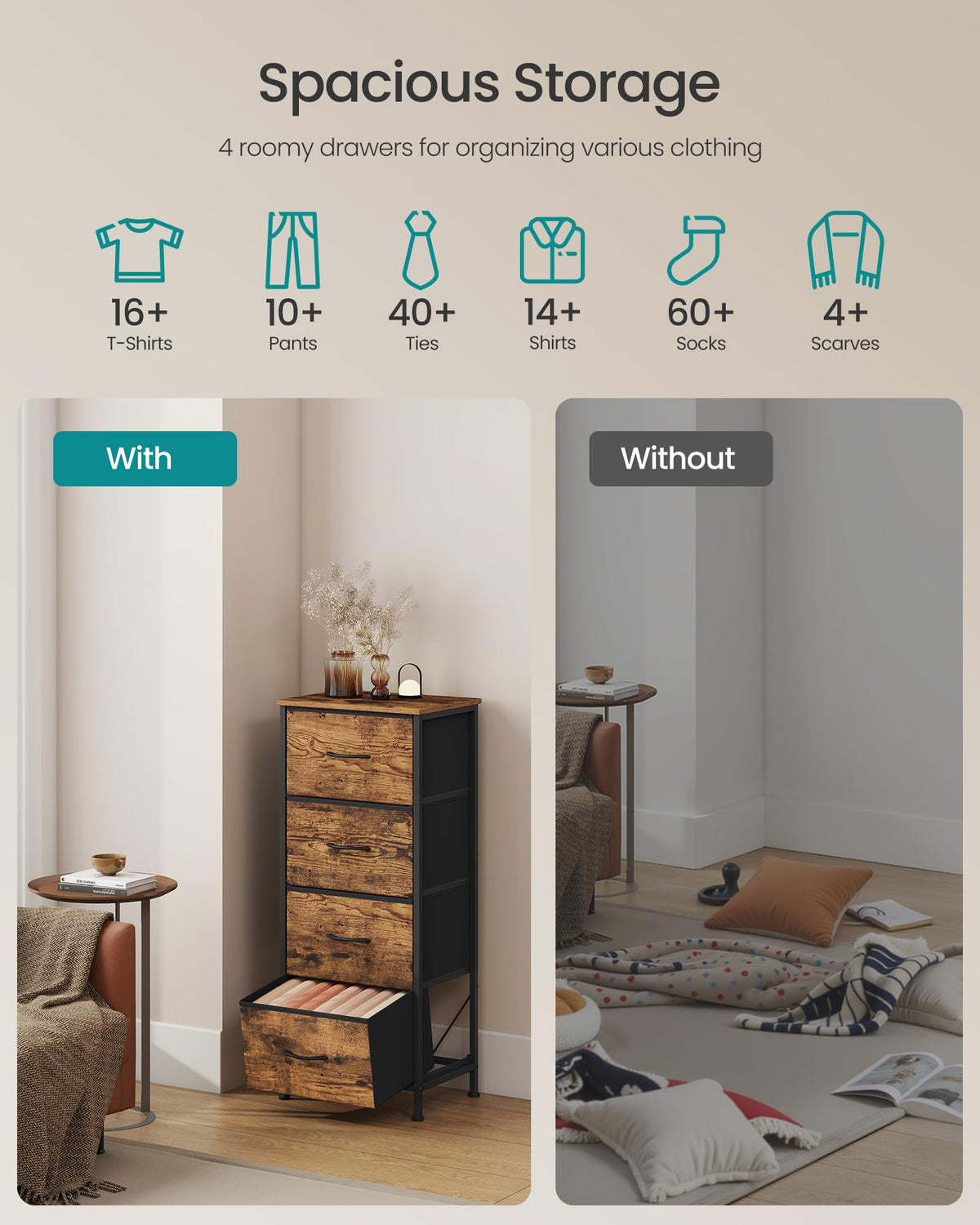 Dresser with 4 Fabric Drawers W4672