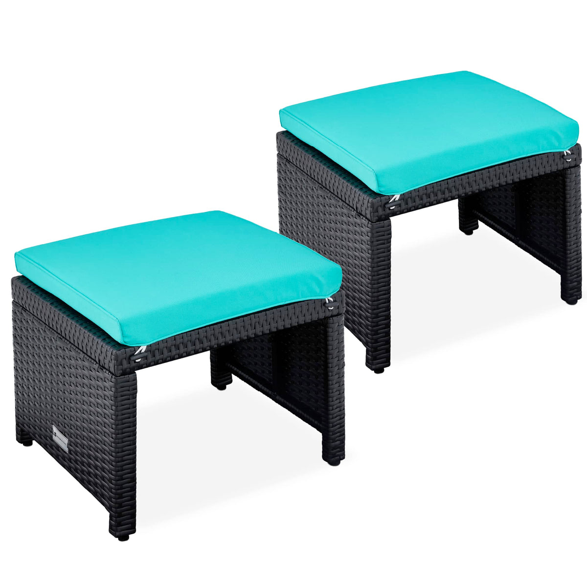 Set of 2 Wicker Ottomans with Removable Cushions W9388