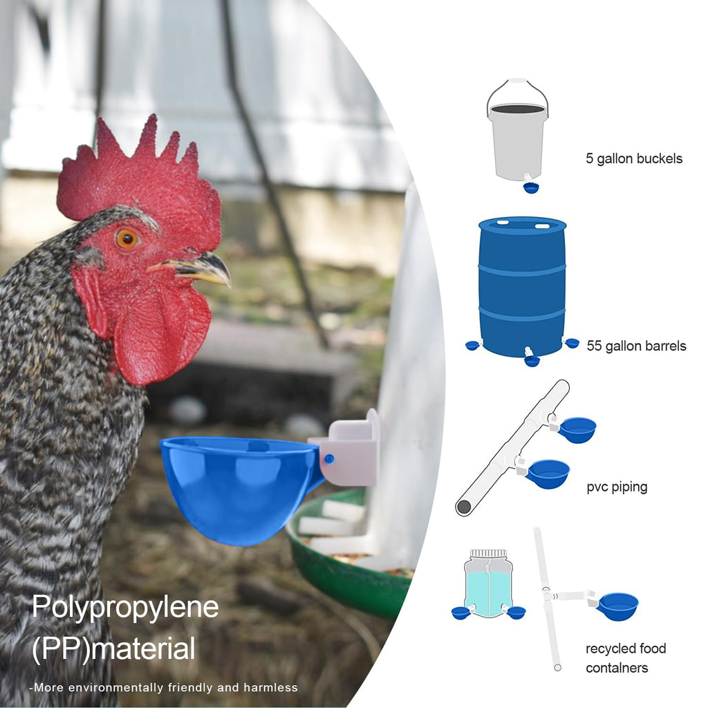8 Packs Large Blue Chicken Waterer Cups Q25669