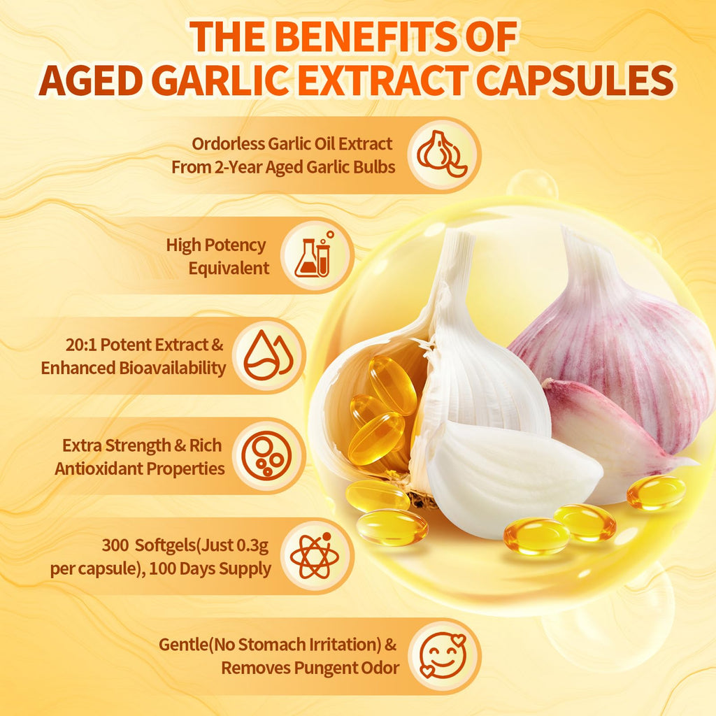 Odorless Gluten Free Aged Garlic Extract Capsules 300 Softgels U784
