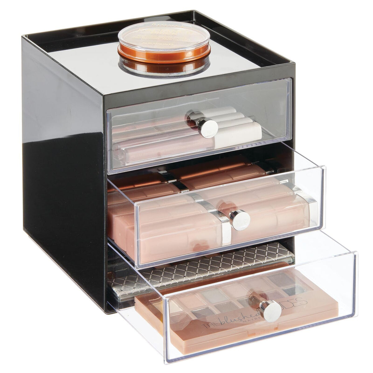 Makeup Organizer Storage Cube with 3 Drawers Black/Clear C81924
