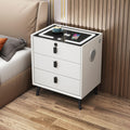 Wooden Nightstand with Wireless Charging Station, USB Port, LED Lights and Fingerprint Lock Drawers Z857
