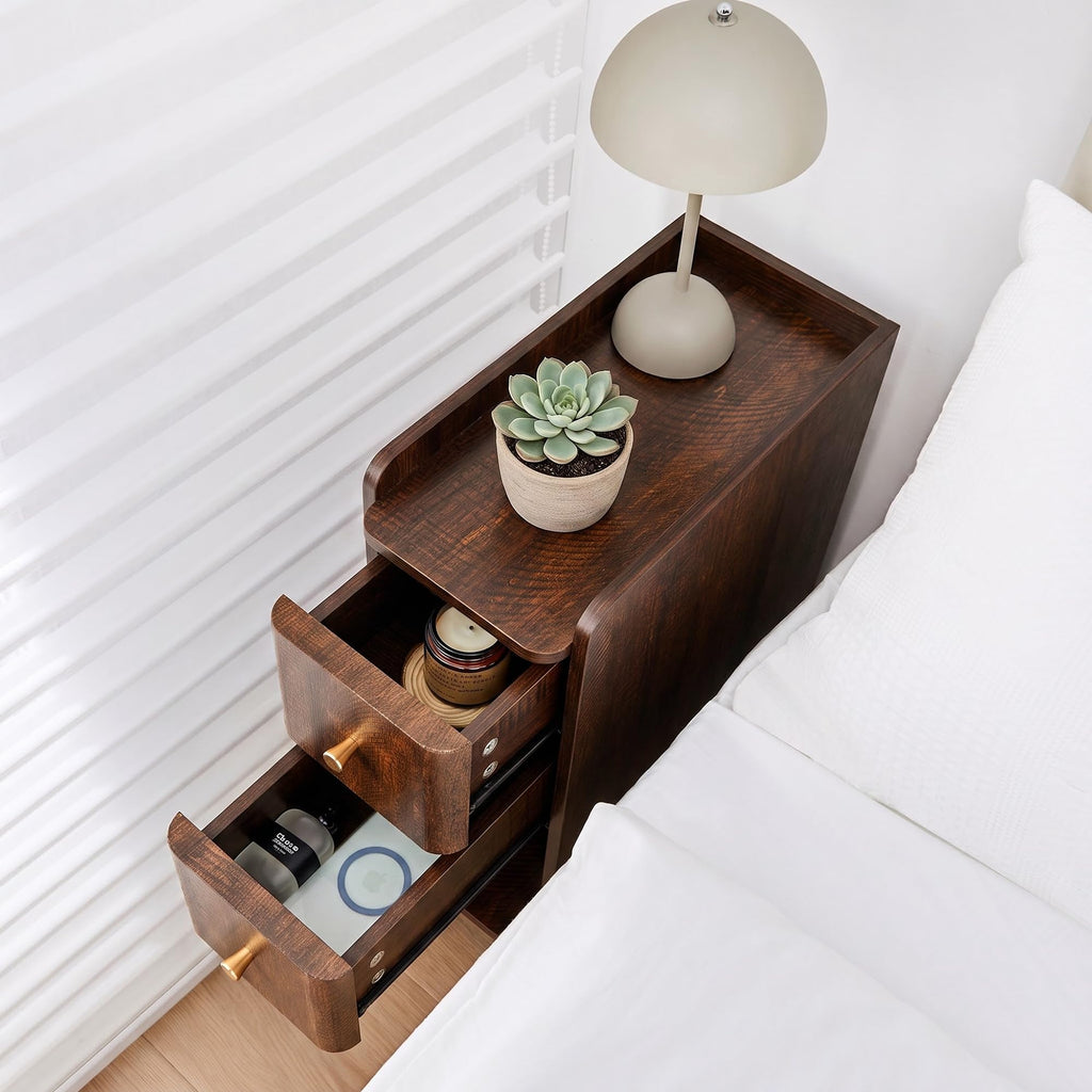 Wooden 2 Drawer Narrow Nightstand N64778