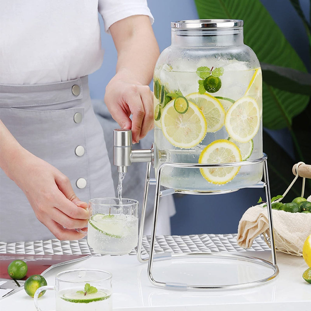 Large-capacity Cold Water Jug with Faucet High Borosilicate Glass Teapot with Base 101.4 Oz B7566