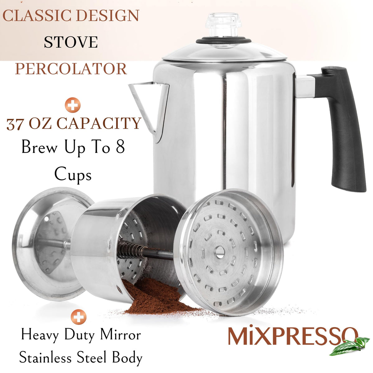 5-8 Cup Stainless Steel Stovetop Coffee Percolator Z56303